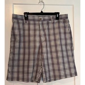 Izod XFG Mens Golf Shorts Multicolor‎ Plaid Flat Front Pockets Zipper 36